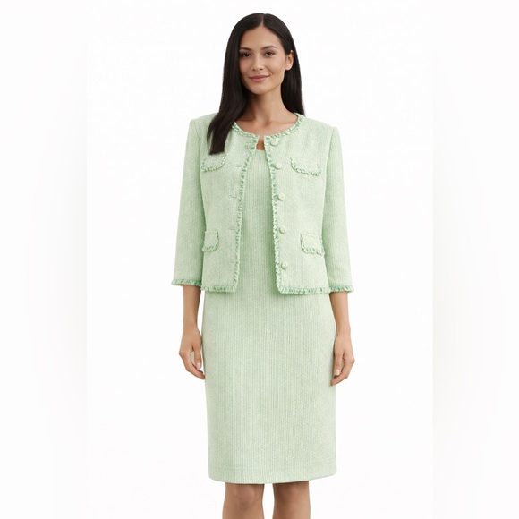 Set Preston & York Clover Green Pin Stripe Blazer & Midi Shift Easter Dress